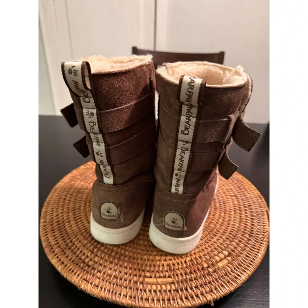 Bearpaw Womens Brown Suede Mid Calf Winter Boots Double Buckle Size 8